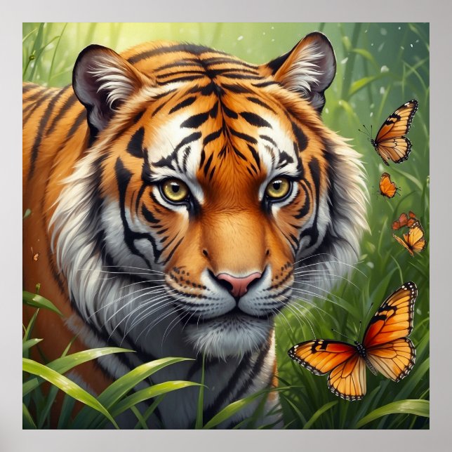Majestic Tiger med Butterflies i Jungle Poster (Framsidan)