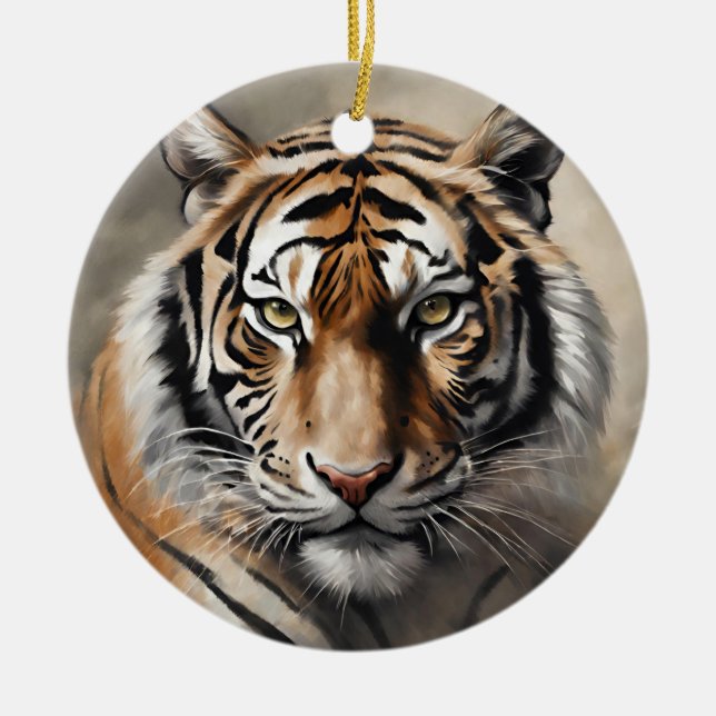 Majestic Tiger Porträtt Julgransprydnad Keramik (Framsidan)