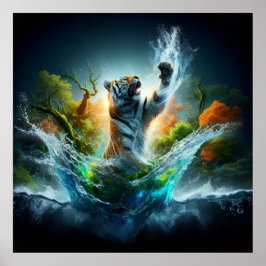 Majestic Tiger Splash Fantasy Wildlife Nature Poster