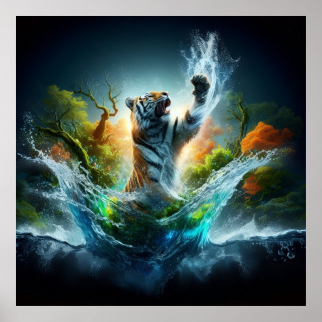 Majestic Tiger Splash Fantasy Wildlife Nature Poster (Framsidan)