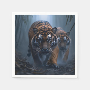 Majestic Tigers in a Foggy Jungle Pappersservett