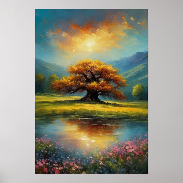 Majestic Träd i kvällsglöd Poster (Framsidan)