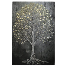 Majestic Träd med Golden Foliage Metall Wall Décor