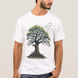 Majestic Träd och Flies Birds Nature T-Shirt