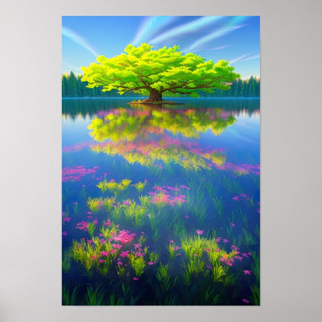 Majestic Träd på Tiny Island Poster (Framsidan)