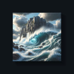 Majestic Turquoise Ocean Waves Crashing Against  Canvastryck<br><div class="desc">A stunning digital landscape capturing massive turquoise waves curling and crashing against a rugged, rocky shoreline. The composition features dramatic lighting under a cloudy sky, highlighting the intense spray and deep blue textures of the ocean. Perfect for large-scale wall art, modern coastal-themed interiors, or as a dynamic focal point in...</div>