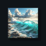 Majestic Turquoise Ocean Waves Crashing Against  Canvastryck<br><div class="desc">A stunning and powerful digital artwork capturing massive turquoise waves curling and crashing against a rugged, rocky shoreline. The composition features dramatic sunlight filtering through a cloudy sky, highlighting the intense spray and deep blue textures of the ocean. Perfect for large-scale wall art, modern coastal-themed interiors, or as a dynamic...</div>