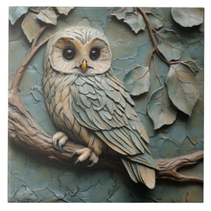 Majestic Uggla om Gren Wildlife Faux Relief Kakelplatta
