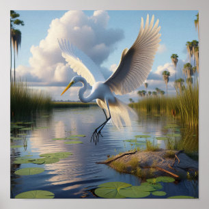 Majestic Underbar Egret in Tranquil Wetlands Poster