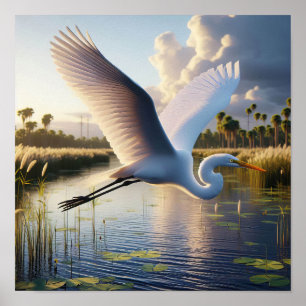 Majestic Underbar Egret in Tranquil Wetlands Poster