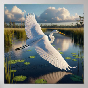 Majestic Underbar Egret in Tranquil Wetlands Poster