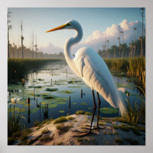 Majestic Underbar Egret in Tranquil Wetlands Poster