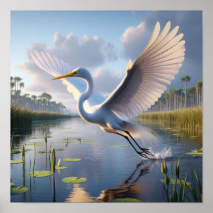 Majestic Underbar Egret in Tranquil Wetlands Poster