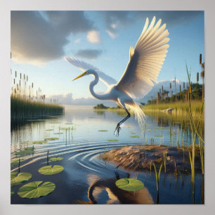 Majestic Underbar Egret in Tranquil Wetlands Poster
