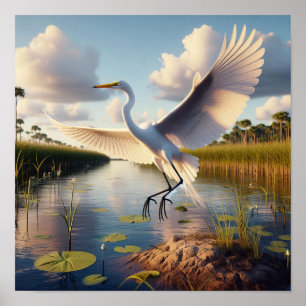 Majestic Underbar Egret in Tranquil Wetlands Poster