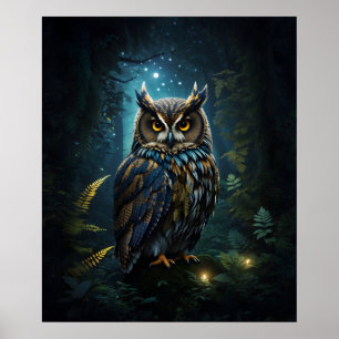 Majestic Underbar Horned Uggla Glowing Nattscen Poster