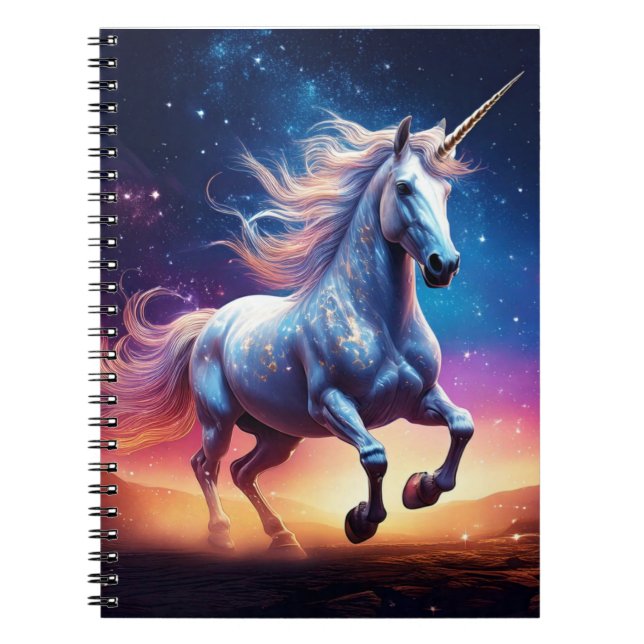 Majestic Unicorn in a Cosmic Dreamscape Anteckningsbok (Framsidan)