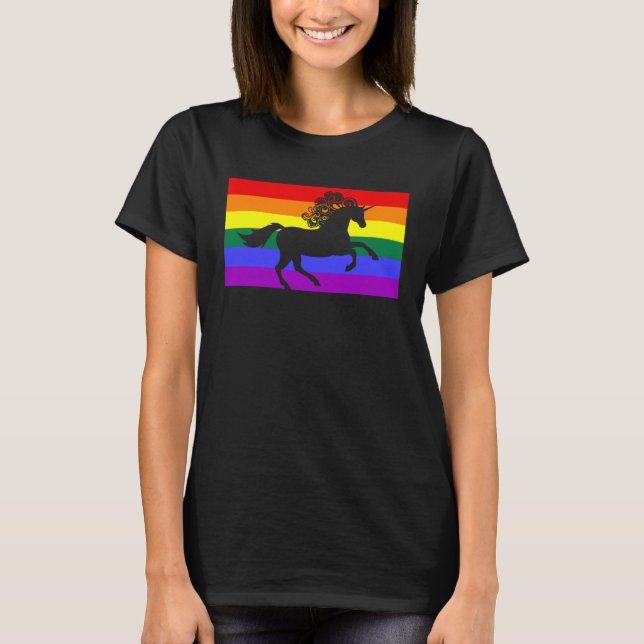 Majestic Unicorn Kärlek Party HGBTQ Gay pride Flag T Shirt (Framsida)