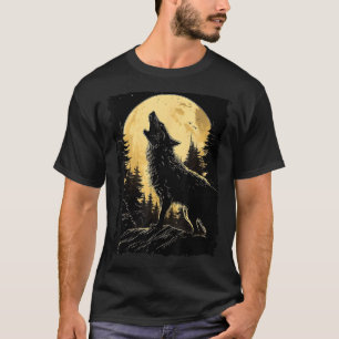 Majestic Varg Howling Full Moon Light Natt Himlar T Shirt