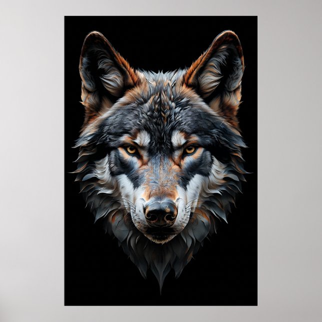Majestic Varg Porträtt - Hyperreal Animal Art Art Poster (Framsidan)