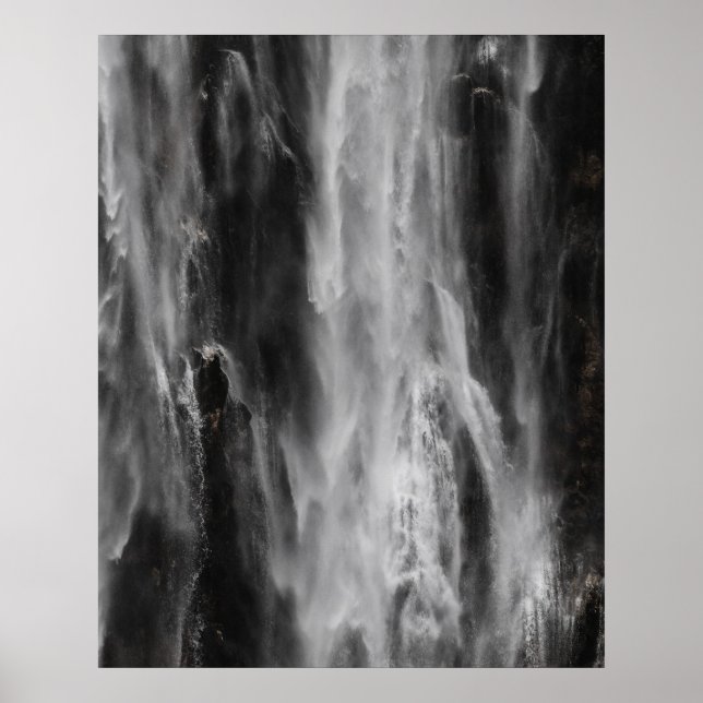 Majestic Vattenfall Boka, Slovenien, svart och vit Poster (Framsidan)
