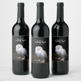 Majestic vintersnöwiwy uggla monogram, eget namn vinflaska etikett