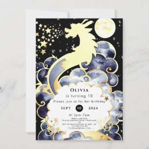 Majestic Watercolor Dragon Birthday Inbjudningar