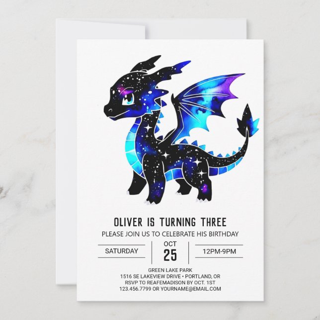 Majestic Watercolor Dragon Digital Boy Birthday Inbjudningar (Framsida)