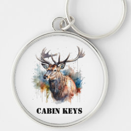 Majestic Watercolor Elk Porträtt, anpassningsbar Rund Silverfärgad Nyckelring