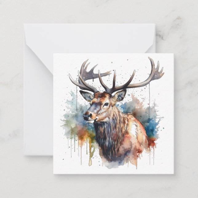Majestic Watercolor Elk Porträtt Anteckningskort (Framsida)