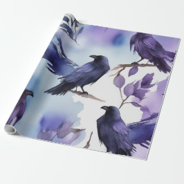 Majestic Watercolor Kråka Mönster Presentpapper
