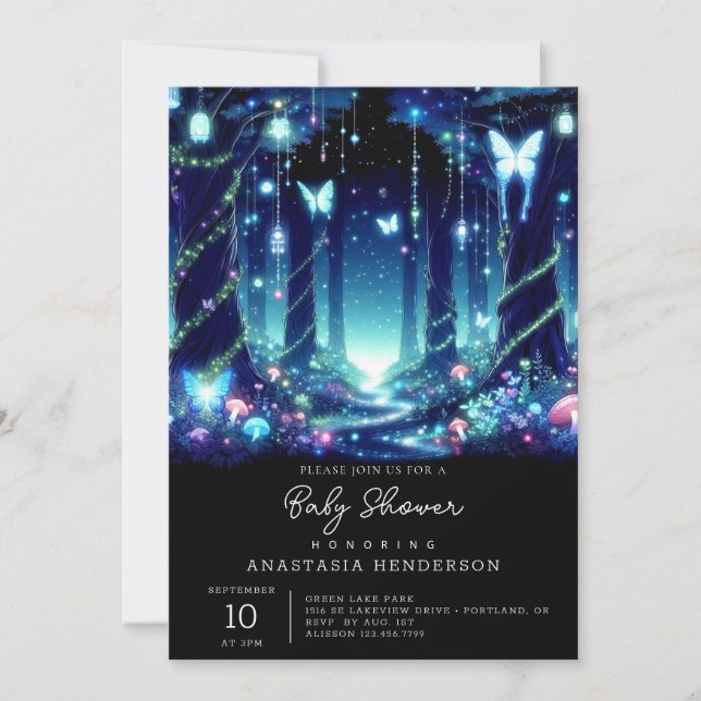 Majestic Whimsical Enchanted Forest Baby Shower Inbjudningar (Framsida)