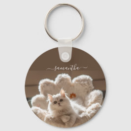 Majestic white cat lover nyckelring