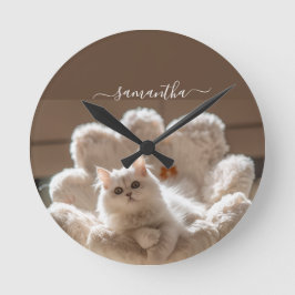 Majestic white cat lover rund klocka