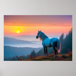 Majestic White Horse i berget vid Soluppgång 2 Poster