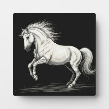 Majestic White Horse Tabletop Plaque with Easel