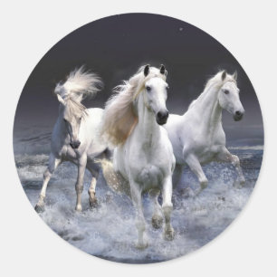 Majestic White Horses Runt Klistermärke