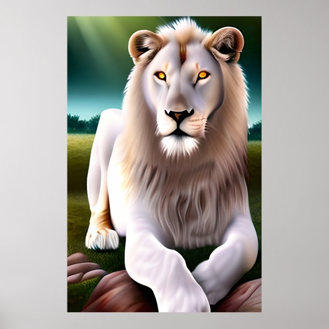 Majestic White Lejon Golden Ögon Etheral Art Poster (Framsidan)
