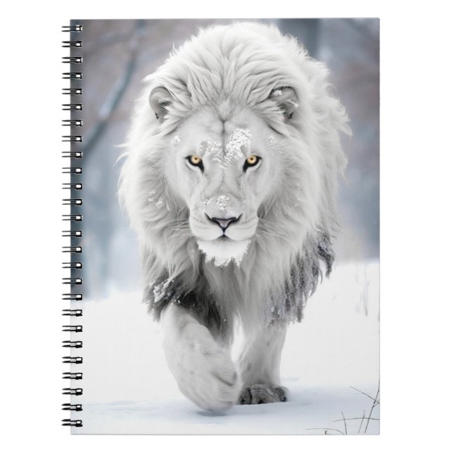 Majestic White Lejon i Winter Wonderland Design Anteckningsbok (Framsidan)