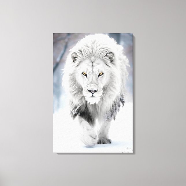 Majestic White Lejon i Winter Wonderland Design Canvastryck (Framsida)