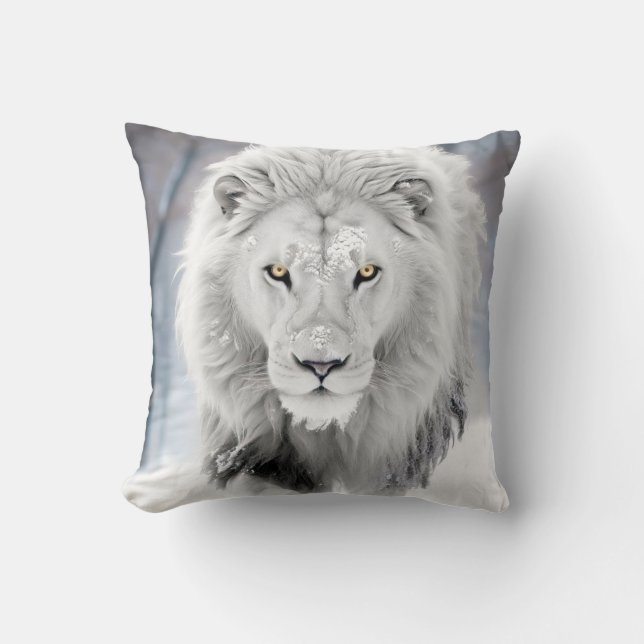 Majestic White Lejon i Winter Wonderland Design Kudde (Framsida)