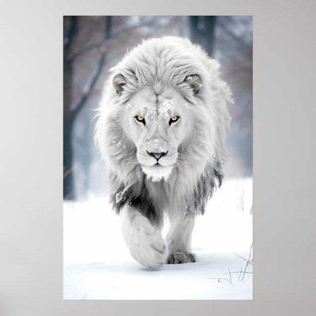 Majestic White Lejon i Winter Wonderland Design Poster (Framsidan)