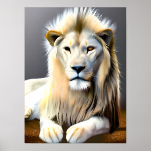 Majestic White Lejon med olika Färgad Ögon Poster
