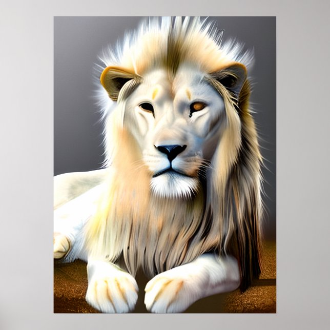 Majestic White Lejon med olika Färgad Ögon Poster (Framsidan)