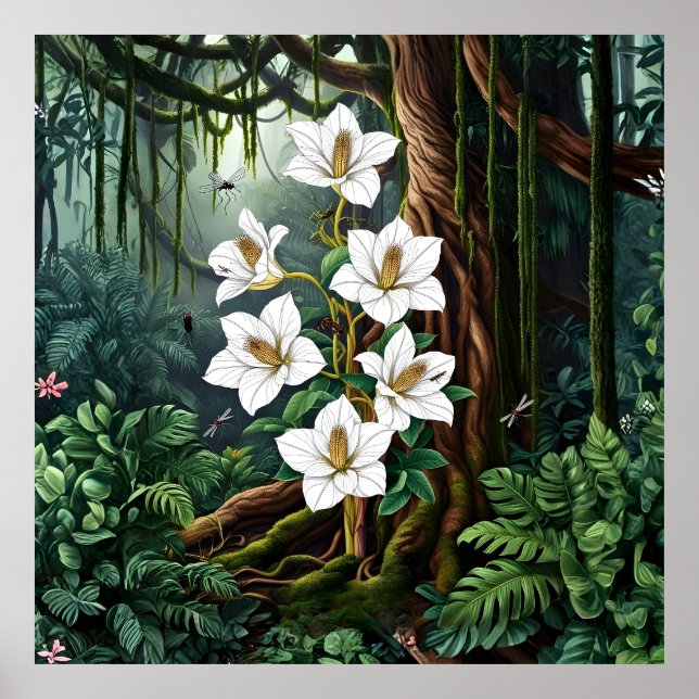 Majestic White Lily in Enchanted Jungle Art Poster (Framsidan)