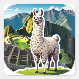 Majestic White Llama Porträtt Fyrkantigt Klistermärke