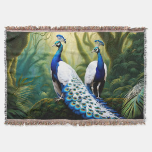 Majestic White och Blue Peacock in Forest Filt