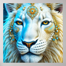 Majestic White och Guld Lejon Poster