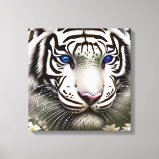 Majestic White Tiger Blue Ögon Art Canvastryck