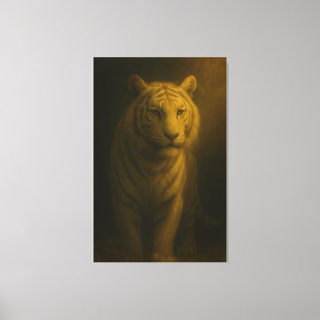 Majestic White Tiger – Fine Art Golden Portrait Canvastryck (Framsida)